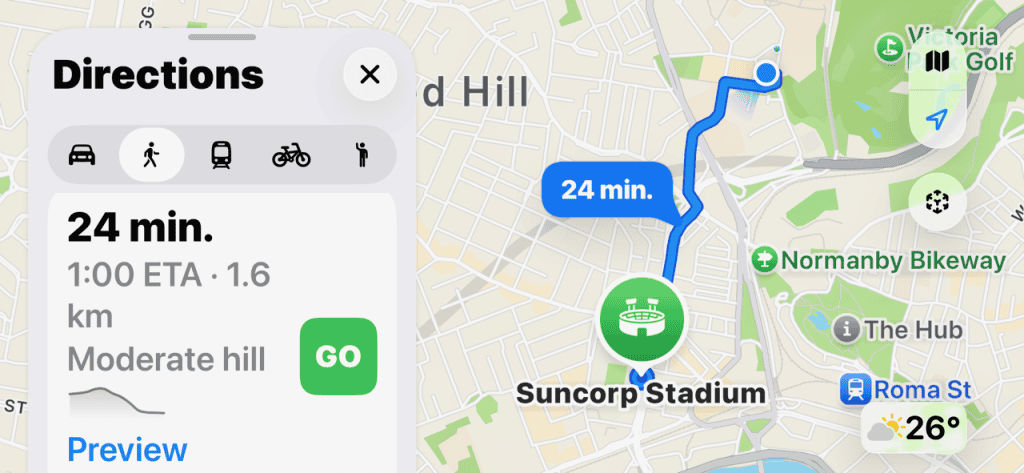 Walking directions to Suncorp Stadium