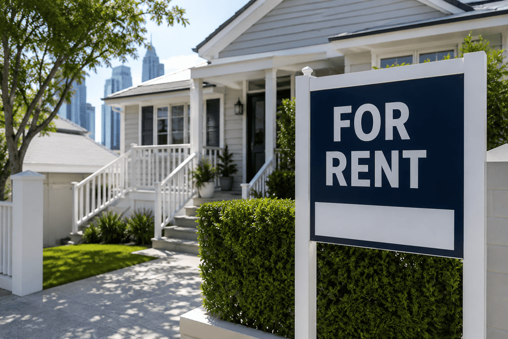House with for rent sign outside